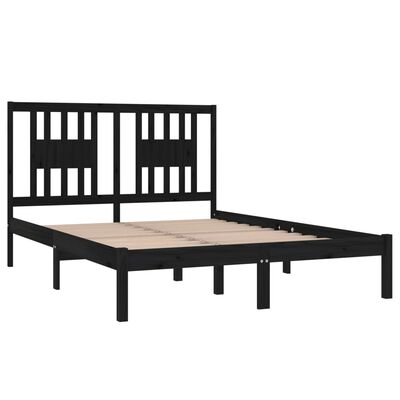 vidaXL Bed Frame without Mattress Black Solid Wood Double