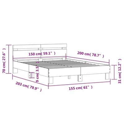 vidaXL Bed Frame without Mattress Sonoma Oak 150x200 cm King Size