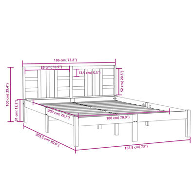 vidaXL Bed Frame without Mattress White 180x200 cm Super King Solid Wood