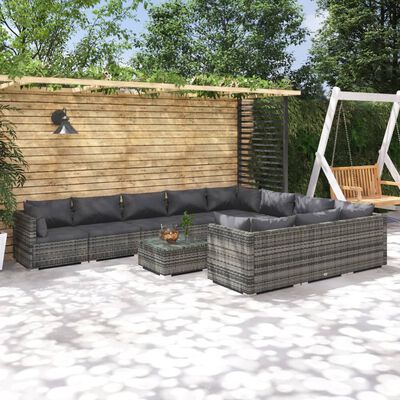 vidaXL 11 Piece Garden Lounge Set with Cushions Poly Rattan Grey