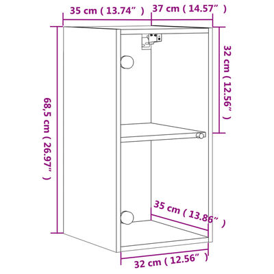 vidaXL Wall Cabinet with Glass Doors White 35x37x68.5 cm