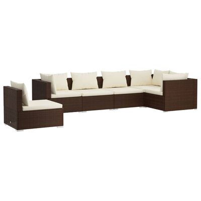 vidaXL 6 Piece Garden Lounge Set with Cushions Poly Rattan Brown