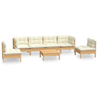 vidaXL 7 Piece Garden Lounge Set with Cream Cushions Solid Pinewood