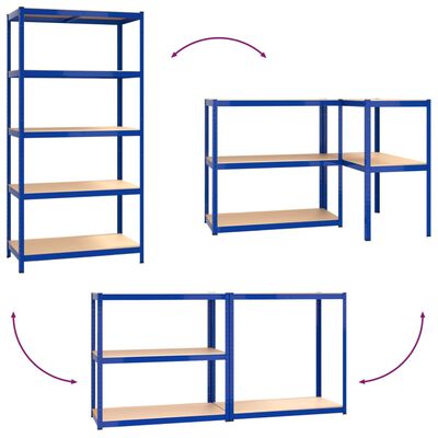 vidaXL 5-Layer Shelves 3 pcs Blue Steel&Engineered Wood