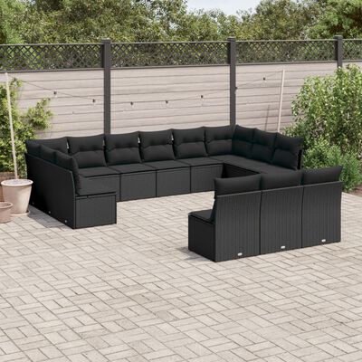 vidaXL 13 Piece Garden Sofa Set with Cushions Black Poly Rattan