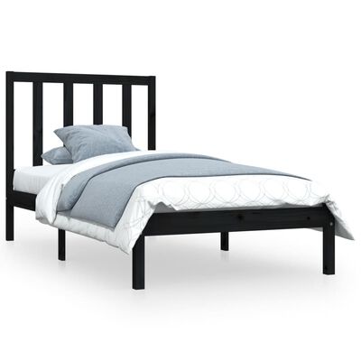 vidaXL Bed Frame Black Solid Wood Pine 90x190 cm Single