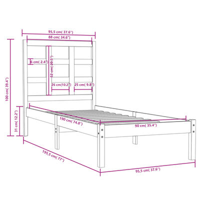 vidaXL Bed Frame without Mattres 90x190 cm Singles Solid Wood