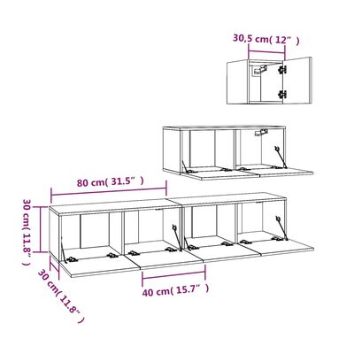 vidaXL 4 Piece TV Cabinet Set White Engineered Wood