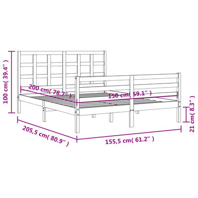 vidaXL Bed Frame without Mattress White King Size Solid Wood