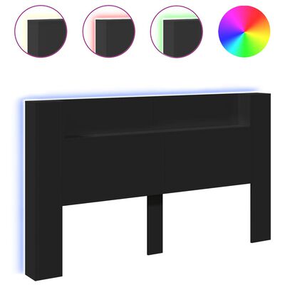 vidaXL Headboard Cabinet with LED Black 180x16.5x103.5 cm