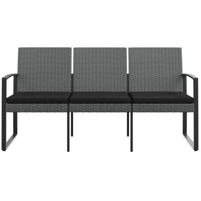 vidaXL 3-Seater Garden Bench with Cushions Dark Grey PP Rattan