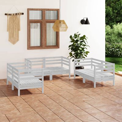 vidaXL 6 Piece Garden Lounge Set White Solid Pinewood