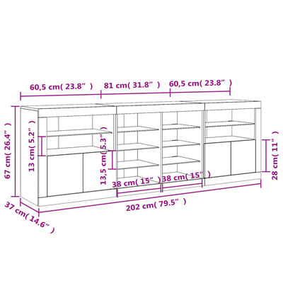 vidaXL Sideboard with LED Lights White 202x37x67 cm