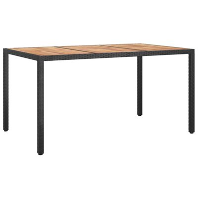 vidaXL Garden Table 150x90x75 cm Poly Rattan and Acacia Wood Black