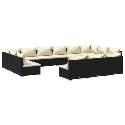 vidaXL 13 Piece Garden Lounge Set with Cushions Black Poly Rattan