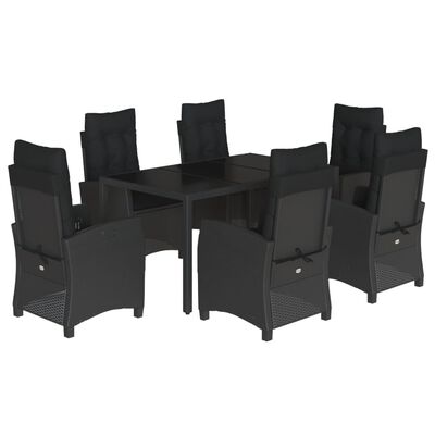 vidaXL 7 Piece Garden Dining Set with Cushions Black Poly Rattan