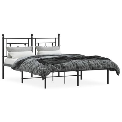 vidaXL Metal Bed Frame without Mattress with Headboard Black 135x190 cm Double