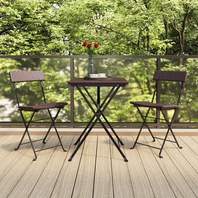 vidaXL 3 Piece Folding Bistro Set Brown Poly Rattan