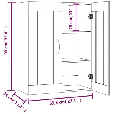 vidaXL Hanging Wall Cabinet Smoked Oak 69.5x34x90 cm