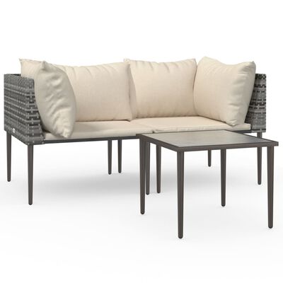 vidaXL 3 Piece Garden Lounge Set with Cushions Grey Poly Rattan