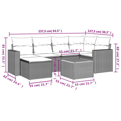 vidaXL 7 Piece Garden Sofa Set with Cushions Grey Poly Rattan