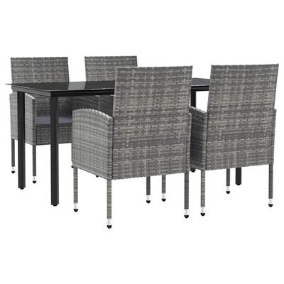 vidaXL 5 Piece Garden Dining Set Grey and Black Poly Rattan and Steel