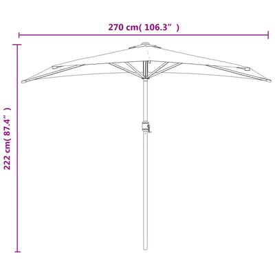 vidaXL Garden Parasol with Aluminium Pole Sand 270x144 cm Half