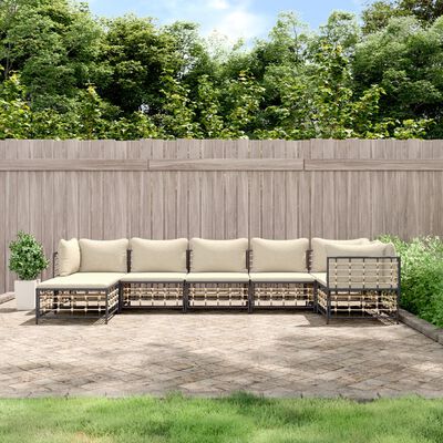 vidaXL 7 Piece Garden Lounge Set with Cushions Anthracite Poly Rattan