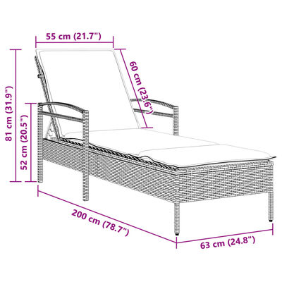 vidaXL Sun Lounger with Cushion Black 63x200x81 cm Poly Rattan