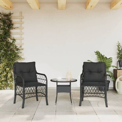 vidaXL Garden Chairs with Cushions 2 pcs Black Poly Rattan