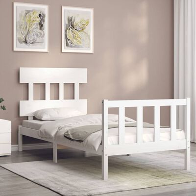 vidaXL Bed Frame without Mattress White Single Solid Wood Pine