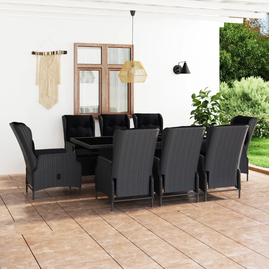 vidaxl 9 piece outdoor dining set with cushions poly rattan