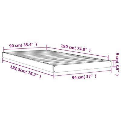 vidaXL Bed Frame without Mattress 90x190 cm Single Solid Wood Pine