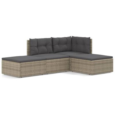 vidaXL 4 Piece Garden Lounge Set with Cushions Grey Poly Rattan