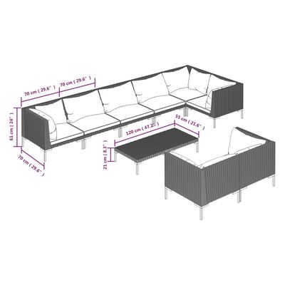 vidaXL 9 Piece Garden Lounge Set with Cushions Poly Rattan Dark Grey