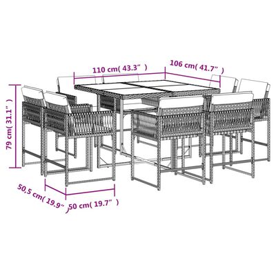 vidaXL 9 Piece Garden Dining Set with Cushions Grey Poly Rattan