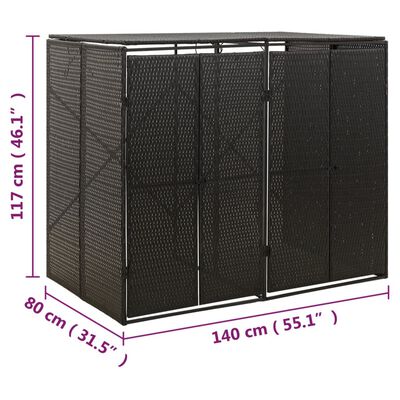 vidaXL Double Wheelie Bin Shed Black 140x80x117 cm Poly Rattan