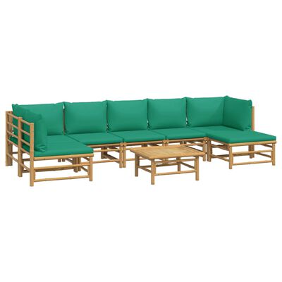 vidaXL 8 Piece Garden Lounge Set with Green Cushions Bamboo