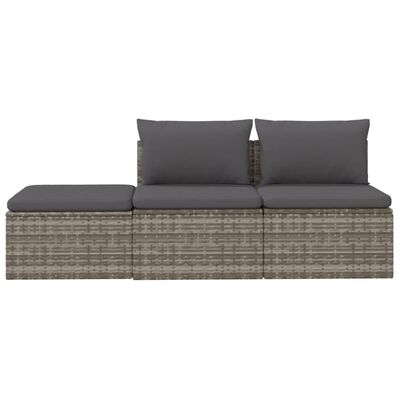 vidaXL 3 Piece Garden Lounge Set with Cushions Grey Poly Rattan