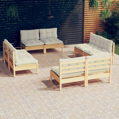 vidaXL 8 Piece Garden Lounge Set with Cream Cushions Pinewood