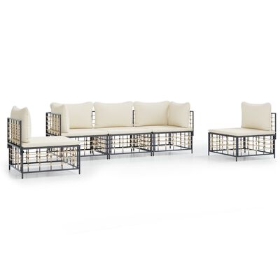 vidaXL 5 Piece Garden Lounge Set with Cushions Anthracite Poly Rattan