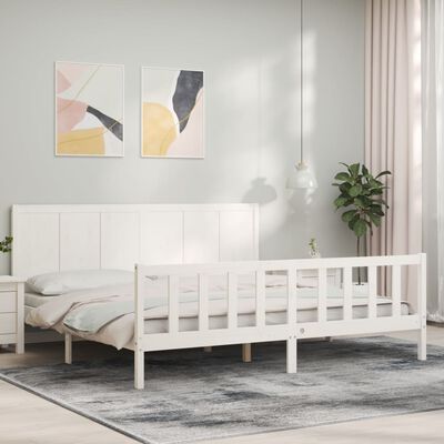 vidaXL Bed Frame with Headboard White Super King Size Solid Wood