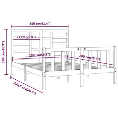 vidaXL Bed Frame without Mattress 150x200 cm King Size Solid Wood