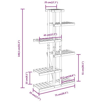 vidaXL Flower Stand 75x25x140.5 cm Solid Wood Fir