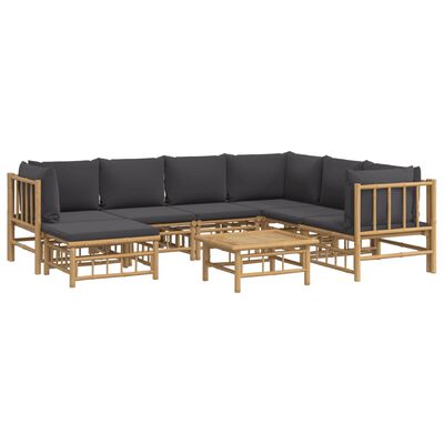 vidaXL 8 Piece Garden Lounge Set with Dark Grey Cushions Bamboo