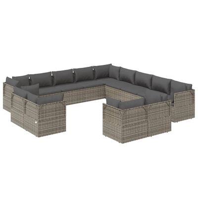 vidaXL 13 Piece Garden Lounge Set with Cushions Grey Poly Rattan