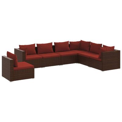 vidaXL 7 Piece Garden Lounge Set with Cushions Poly Rattan Brown