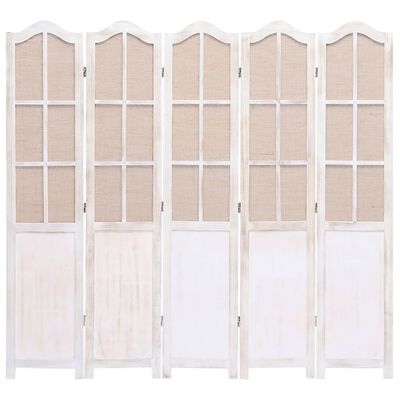 vidaXL 5-Panel Room Divider White 175x165 cm Fabric