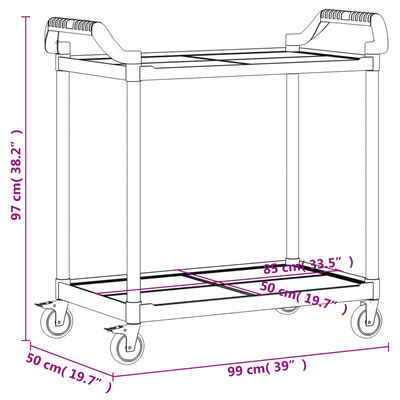 vidaXL 2-Tier Trolley Black 99x50x97 cm Aluminium