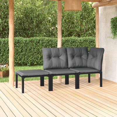 vidaXL 3 Piece Garden Lounge Set Black and Grey Poly Rattan